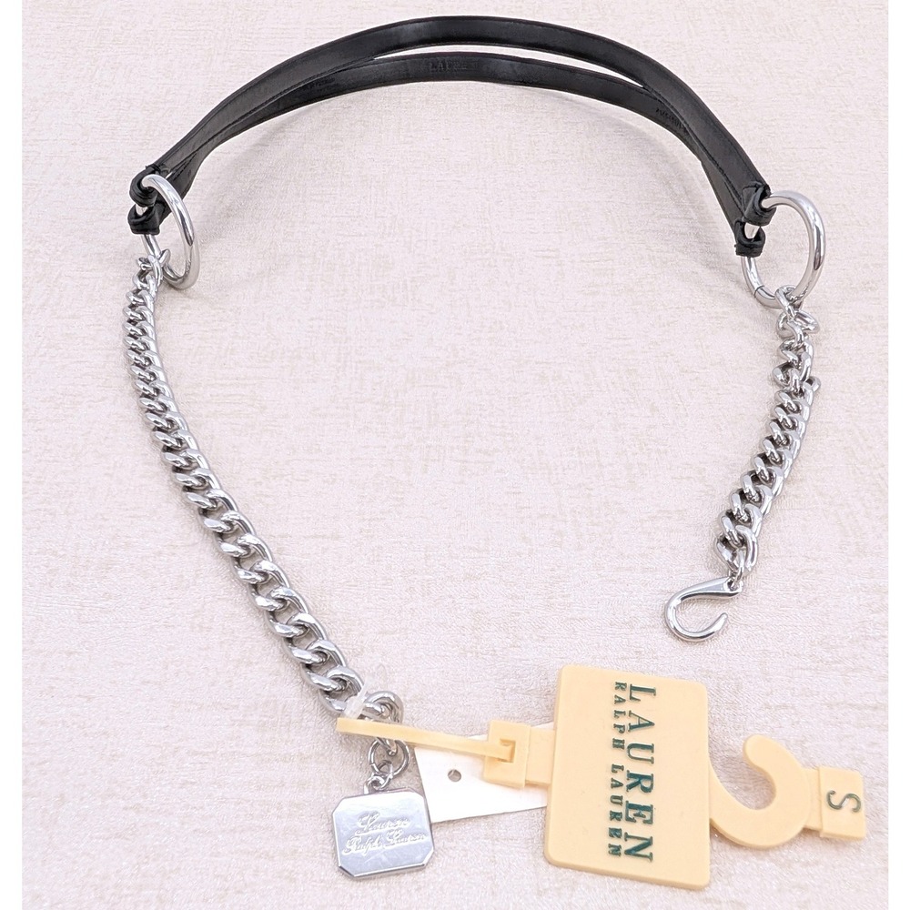 Lauren Ralph‎ Lauren Black Leather Silver Chain Link Belt Small Charm Hook Clasp